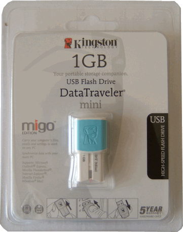 Kingston Mini 1GB flash drive (DTM/1GB) blister packaging